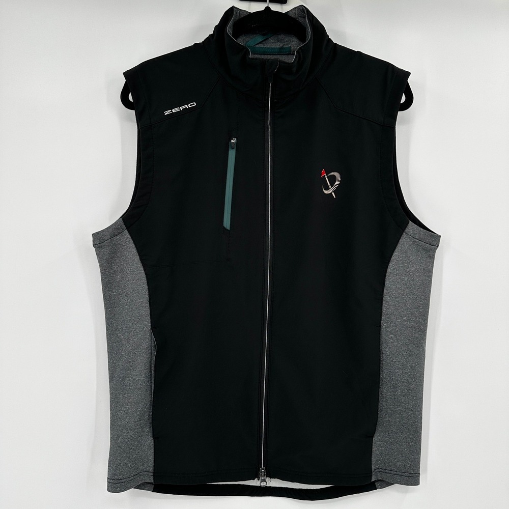 Zero Restriction Mens Golf Vest Medium Black Gray Full Zip Mock Neck Performance
